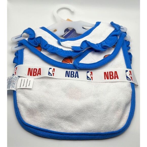 OKC THUNDER Baby Bibs Bows & Basketball 2-Pack Gift Set NBA White Blue NWT Cute - Picture 2 of 8